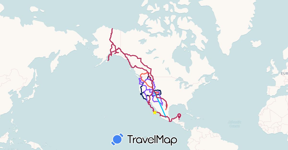 TravelMap itinerary: driving, driving - 2020, flying, driving - 2021, driving 2022, driving 2019 in Belize, Canada, Mexico, United States (North America)
